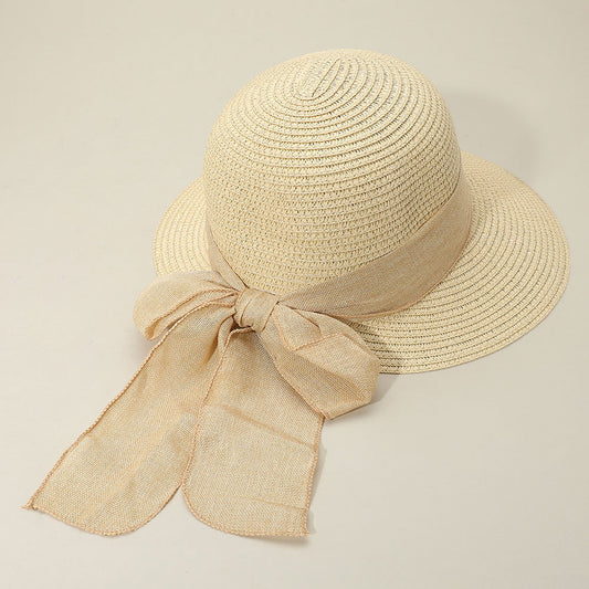 HATEGORY Mesh Bow Detail Floppy Straw Sun Hat