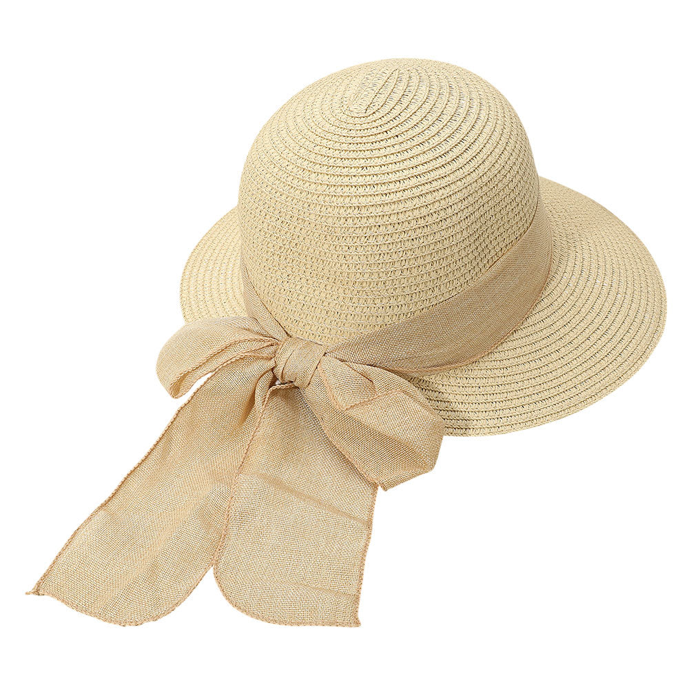 HATEGORY Mesh Bow Detail Floppy Straw Sun Hat