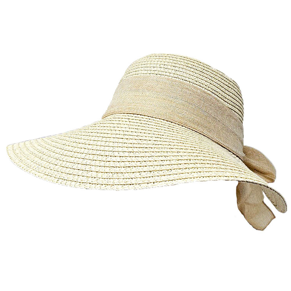 HATEGORY Mesh Bow Detail Floppy Straw Sun Hat