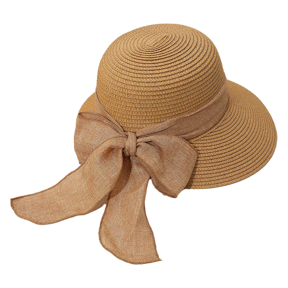 HATEGORY Mesh Bow Detail Floppy Straw Sun Hat