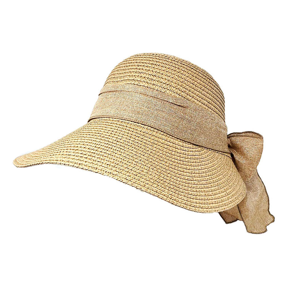 HATEGORY Mesh Bow Detail Floppy Straw Sun Hat