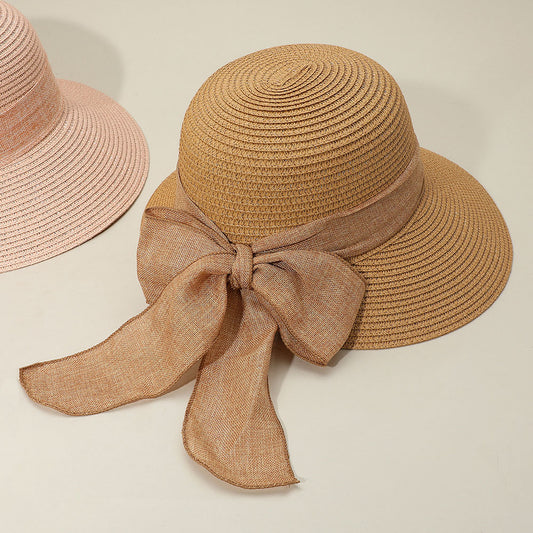 HATEGORY Mesh Bow Detail Floppy Straw Sun Hat