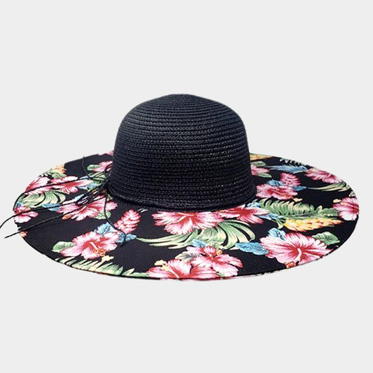 HATEGORY Flower Leaf Patterned Straw Sun Hat