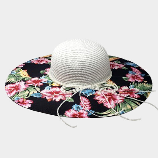 HATEGORY Flower Leaf Patterned Straw Sun Hat