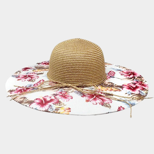 HATEGORY Flower Leaf Patterned Straw Sun Hat