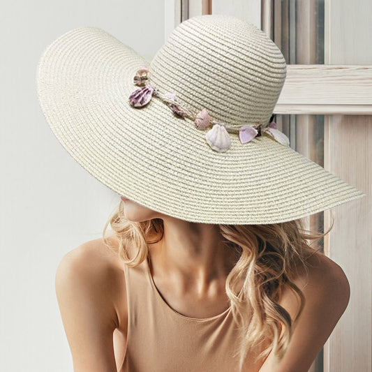 HATEGORY Shell Embellished Band Straw Floppy Sun Hat