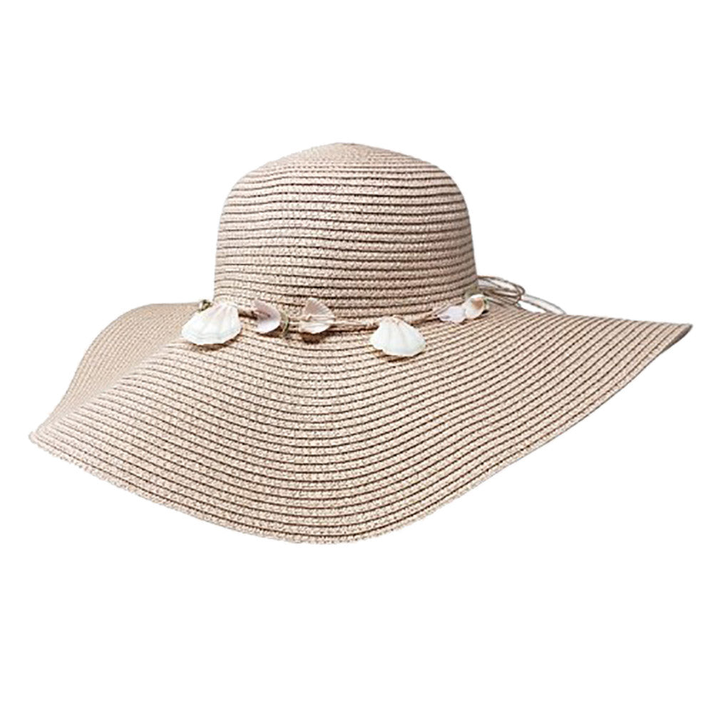 HATEGORY Shell Embellished Band Straw Floppy Sun Hat