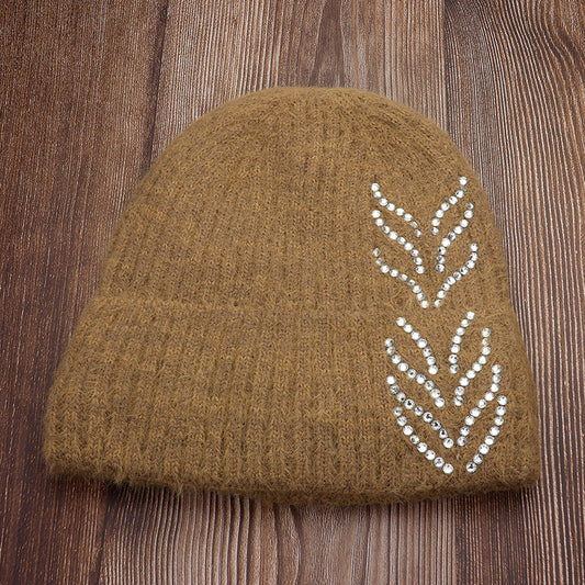 HATEGORY Bling Arrow Studded Accented Fuzzy Winter Beanie Hat