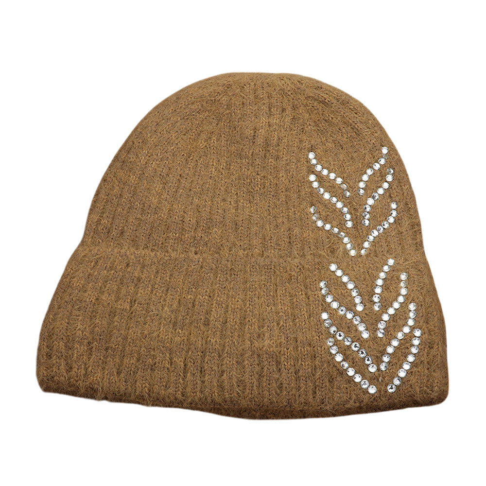 HATEGORY Bling Arrow Studded Accented Fuzzy Winter Beanie Hat
