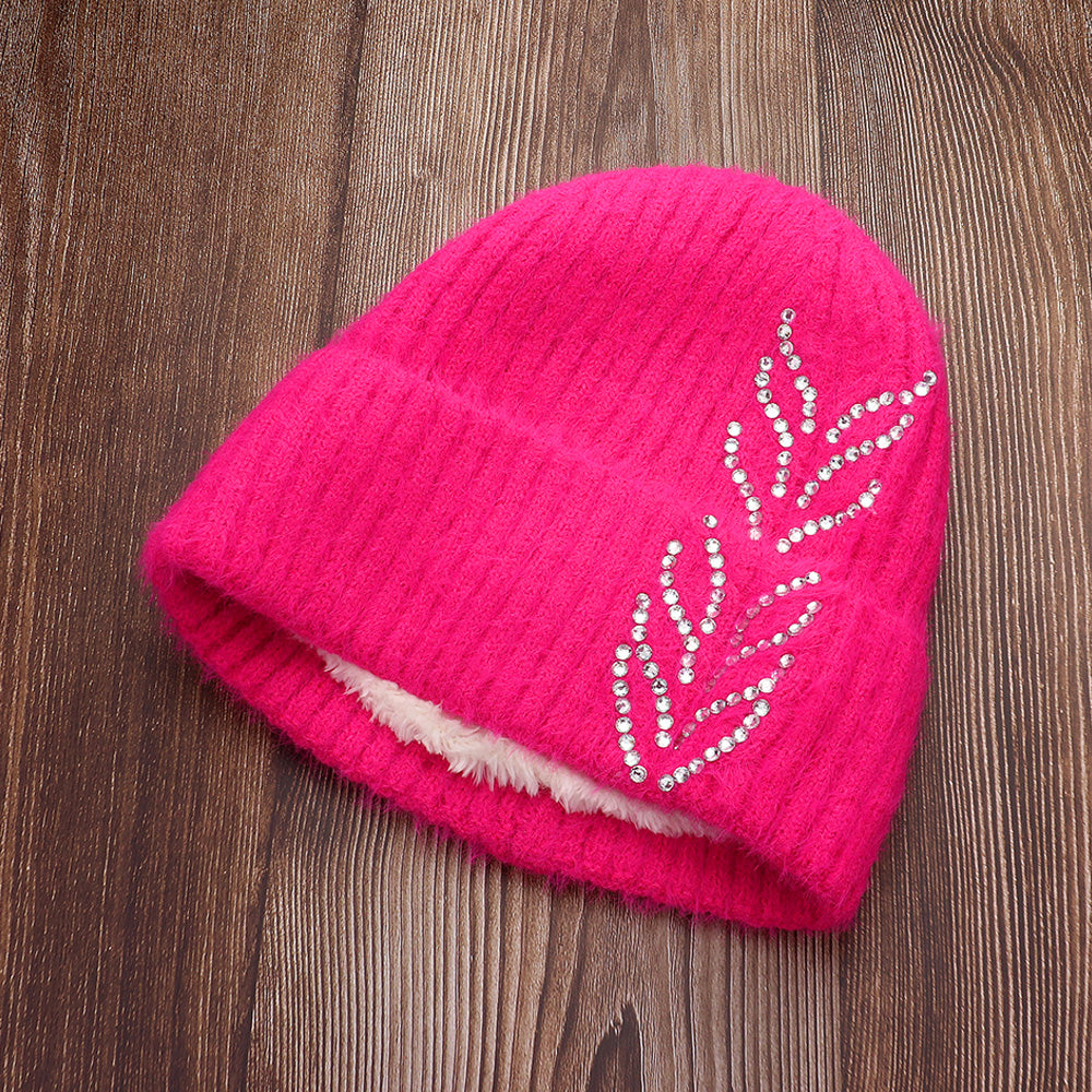 HATEGORY Bling Arrow Studded Accented Fuzzy Winter Beanie Hat