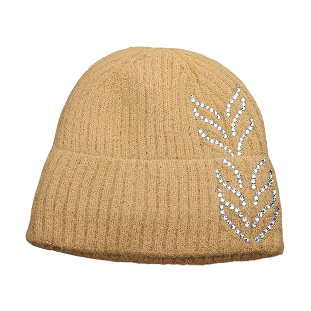 HATEGORY Bling Arrow Studded Accented Fuzzy Winter Beanie Hat