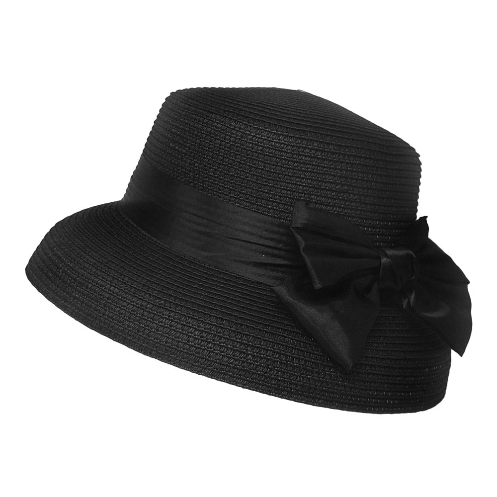HATEGORY Satin Bow Band Straw Church Hat