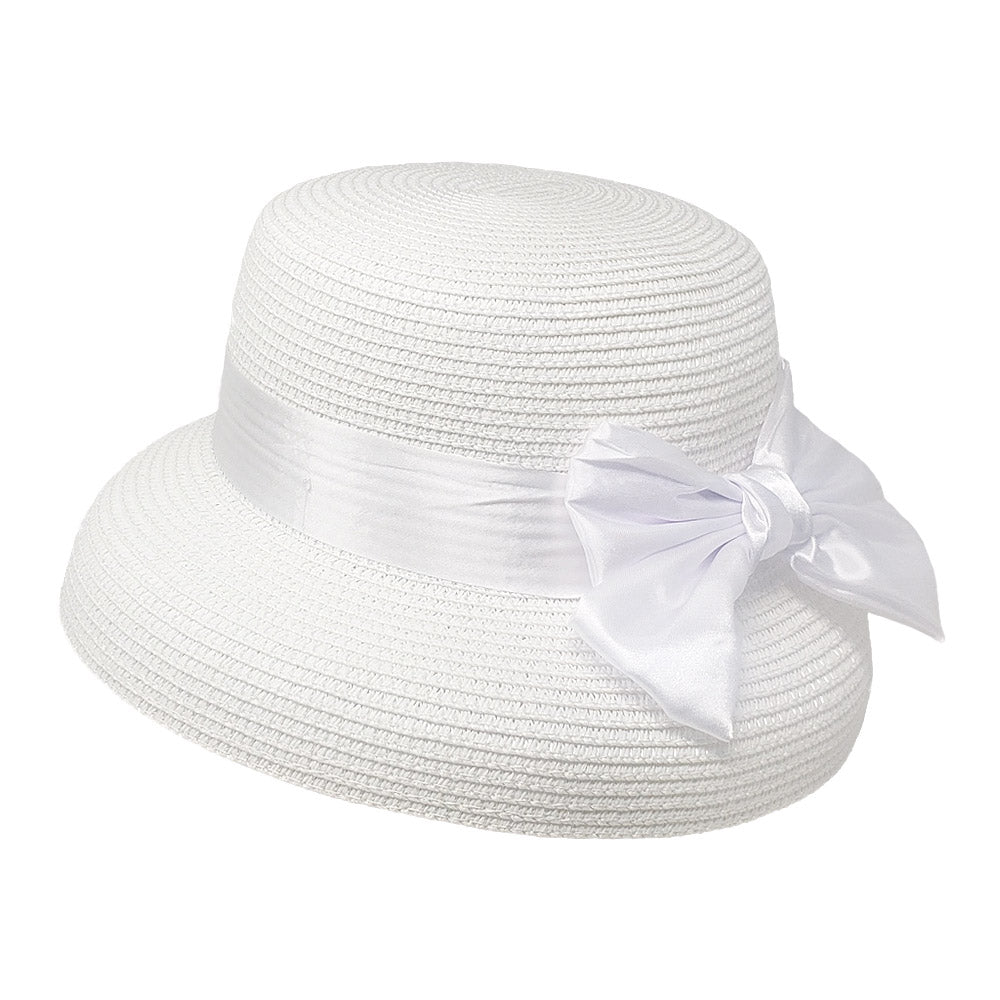 HATEGORY Satin Bow Band Straw Church Hat