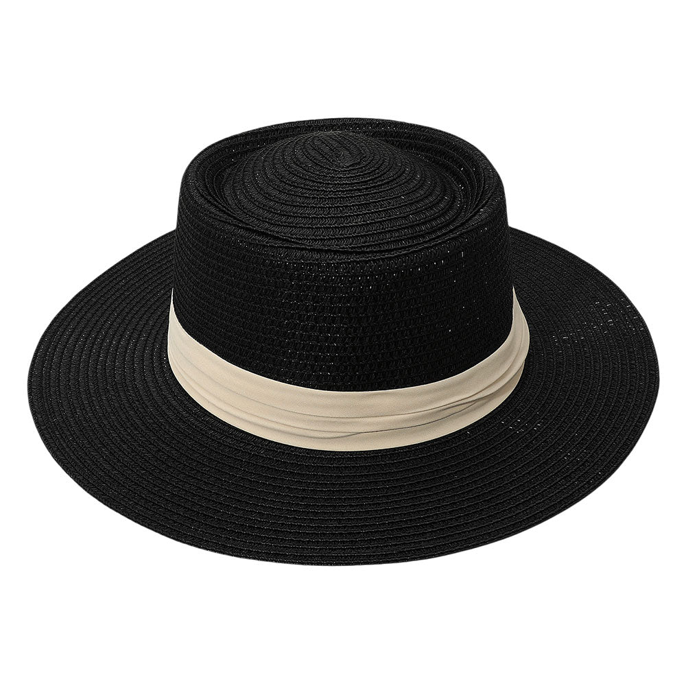 HATEGORY Ribbon Band Woven Panama Straw Hat