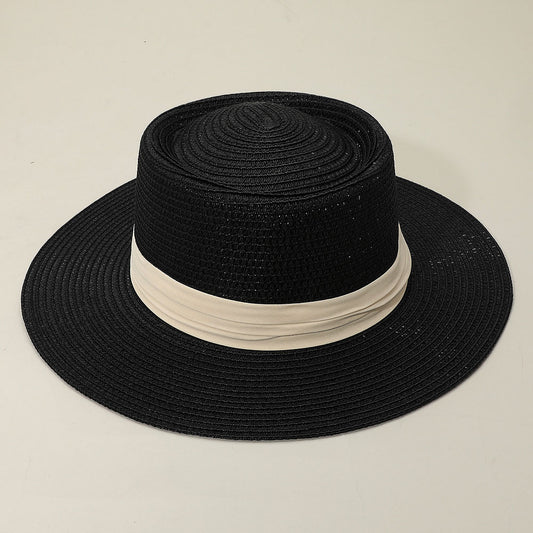 HATEGORY Ribbon Band Woven Panama Straw Hat