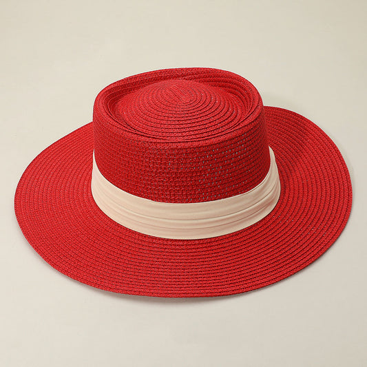 HATEGORY Ribbon Band Woven Panama Straw Hat