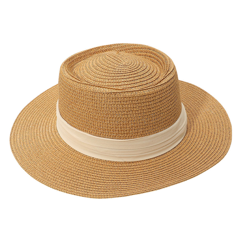 HATEGORY Ribbon Band Woven Panama Straw Hat