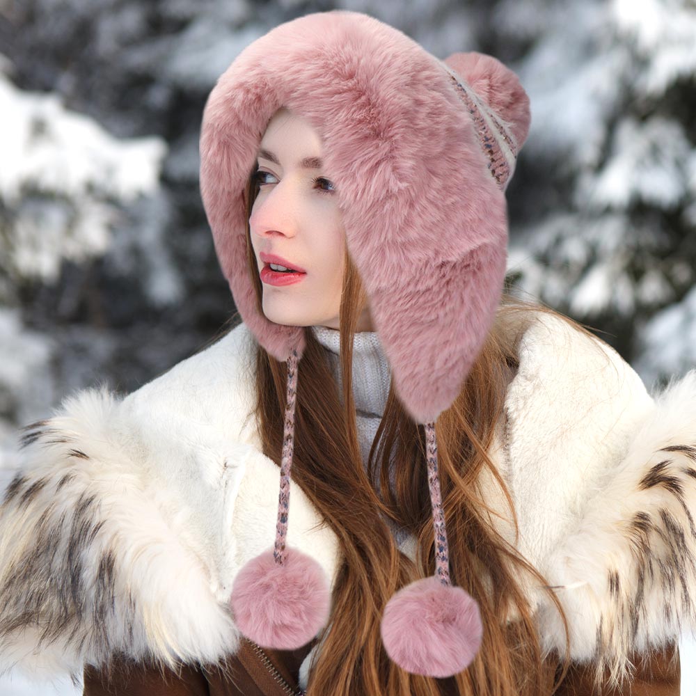 HATEGORY Faux Fur Earmuff Pom Pom Winter Hat