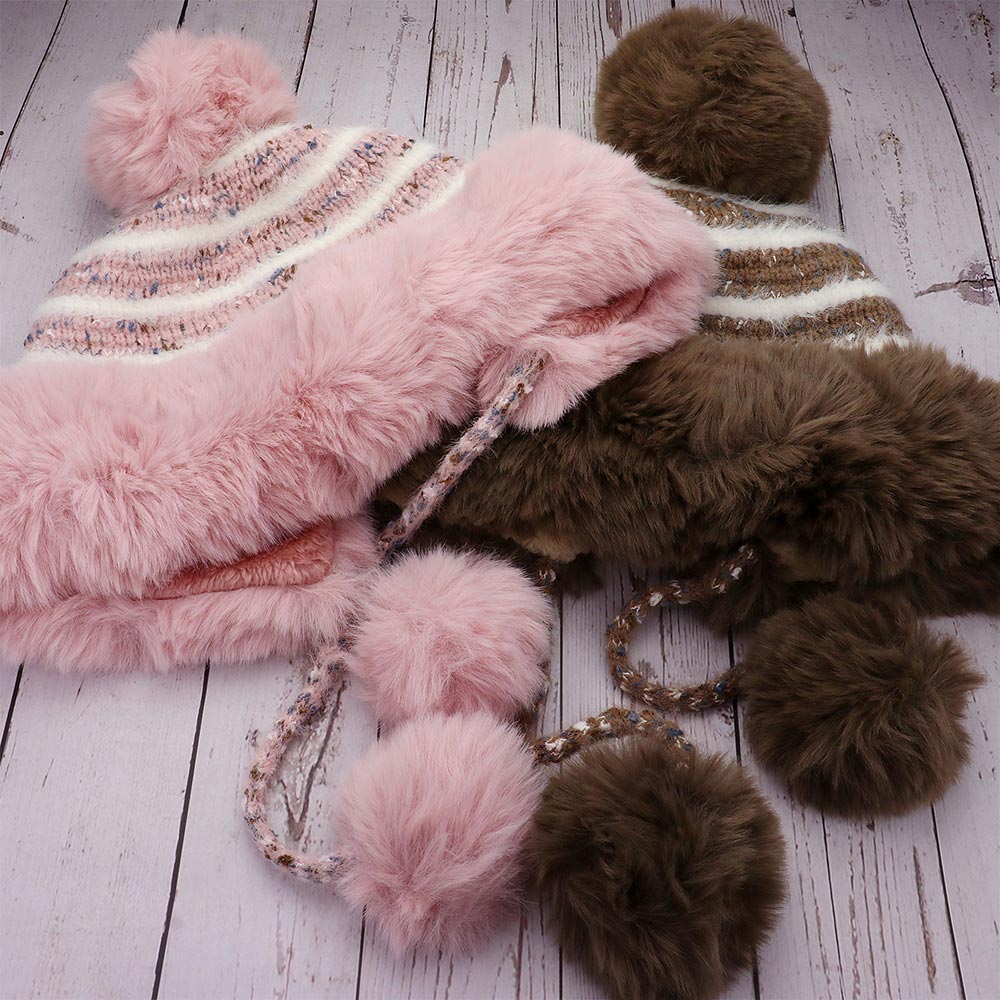 HATEGORY Faux Fur Earmuff Pom Pom Winter Hat
