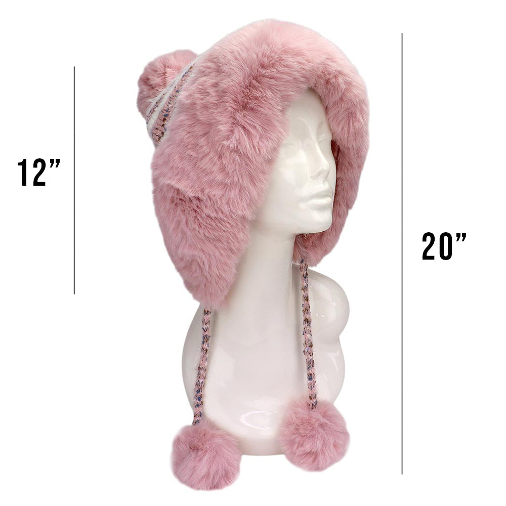 HATEGORY Faux Fur Earmuff Pom Pom Winter Hat