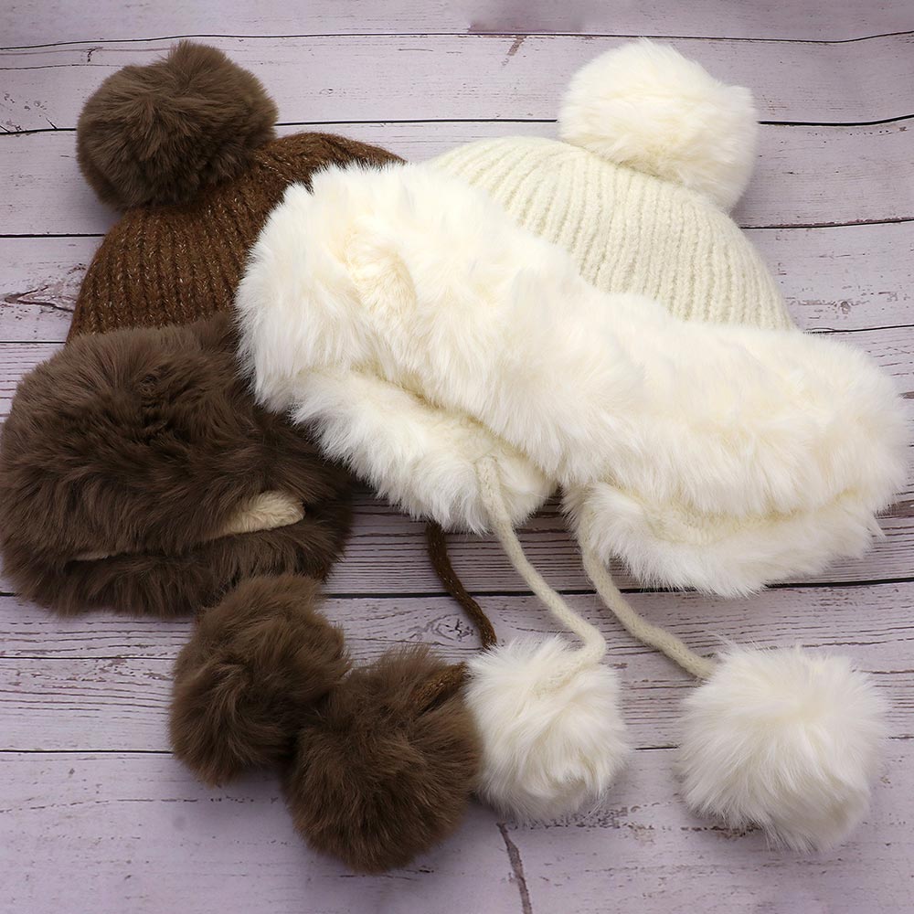 HATEGORY Faux Fur Earmuff Pom Pom Winter Hat