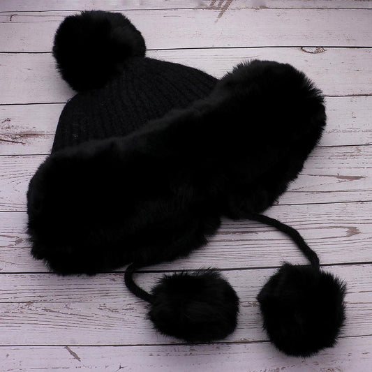 HATEGORY Faux Fur Earmuff Pom Pom Winter Hat
