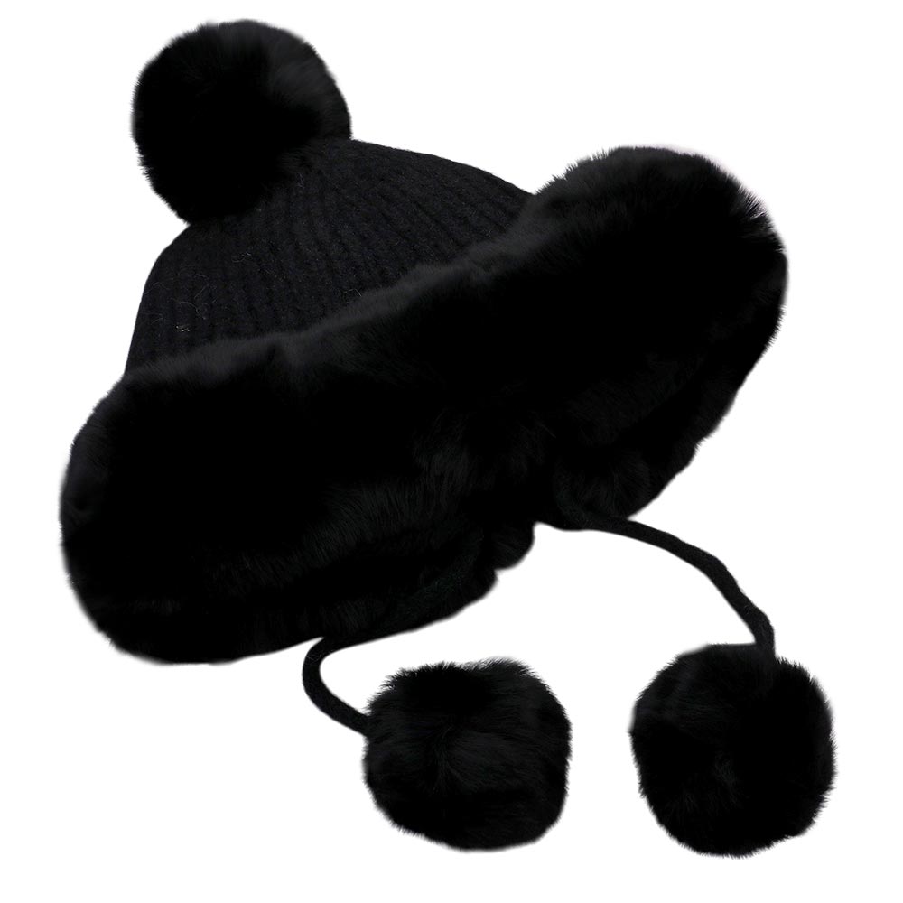 HATEGORY Faux Fur Earmuff Pom Pom Winter Hat