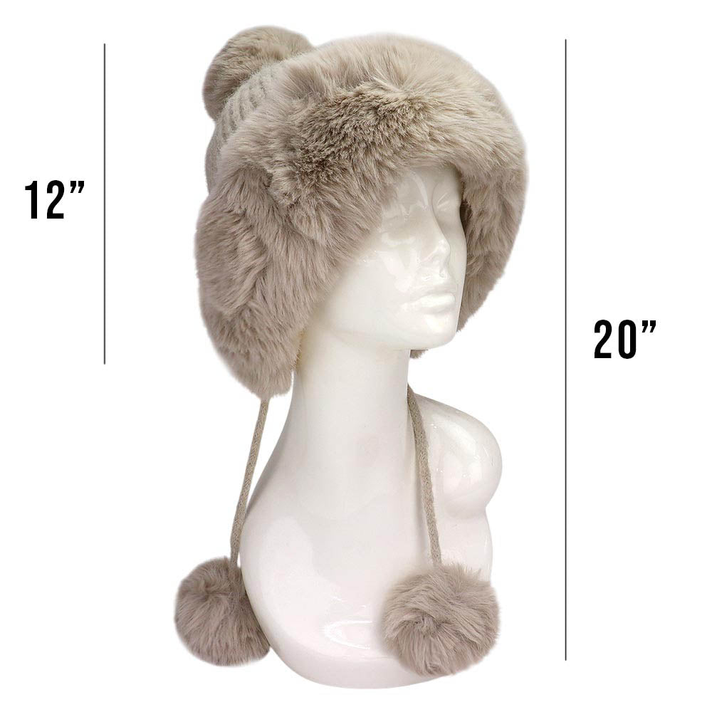 HATEGORY Faux Fur Earmuff Pom Pom Winter Hat