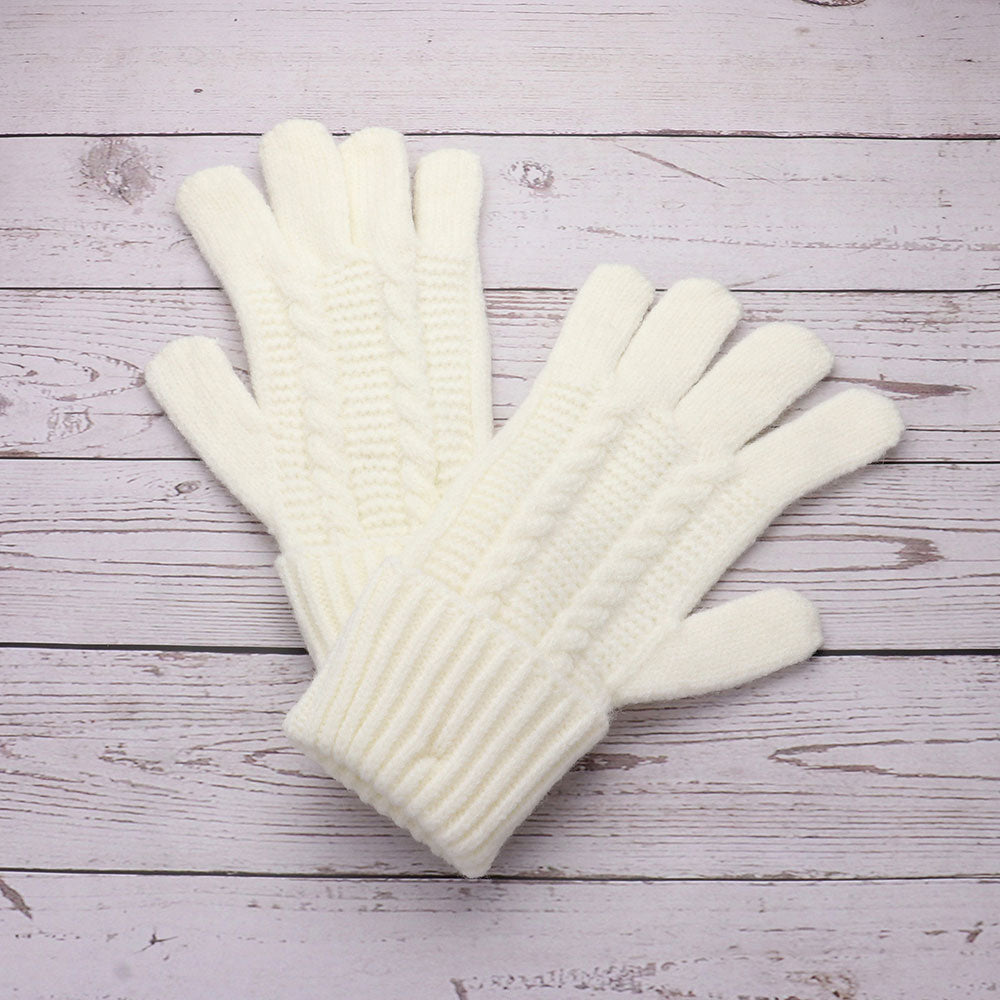 HATEGORY 2PCS - Cable Pom Beanie Hat Gloves Set