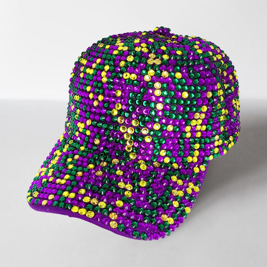 HATEGORY Bling Studded Mardi Gras Baseball Cap