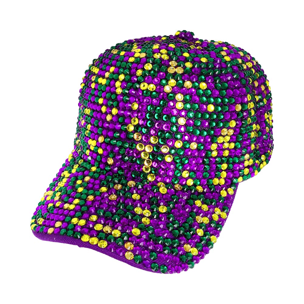 HATEGORY Bling Studded Mardi Gras Baseball Cap