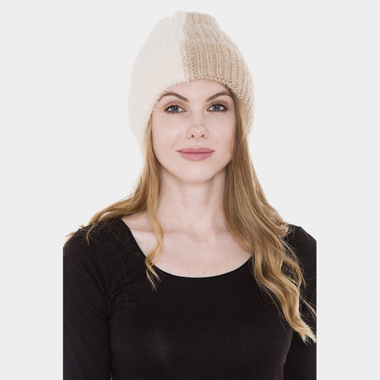 HATEGORY Color-Blocked Cable Knit Hat