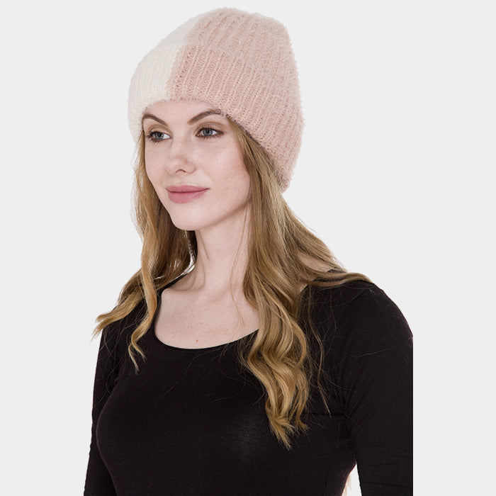 HATEGORY Color-Blocked Cable Knit Hat