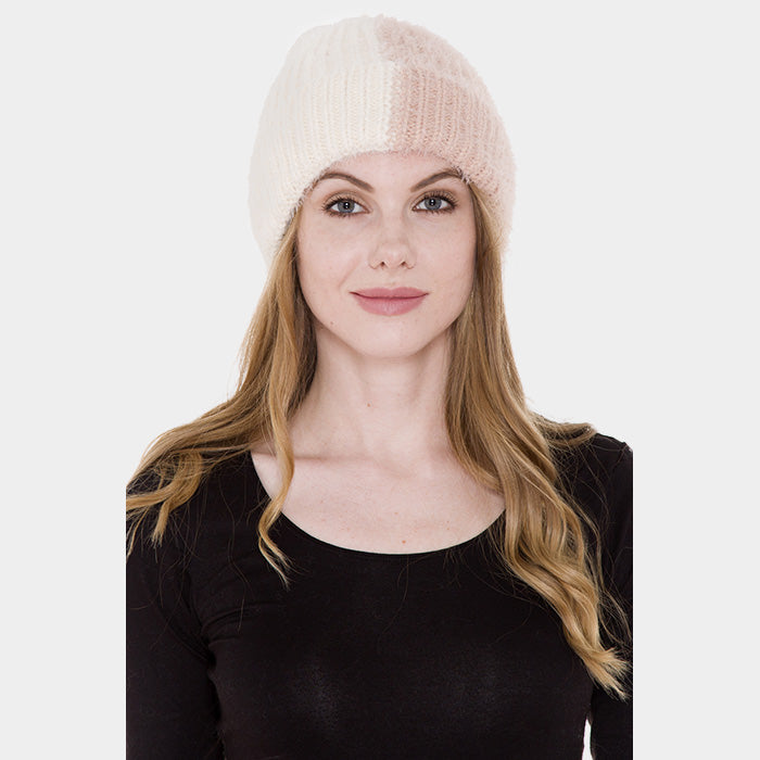 HATEGORY Color-Blocked Cable Knit Hat