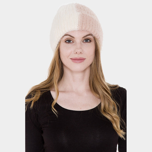HATEGORY Color-Blocked Cable Knit Hat