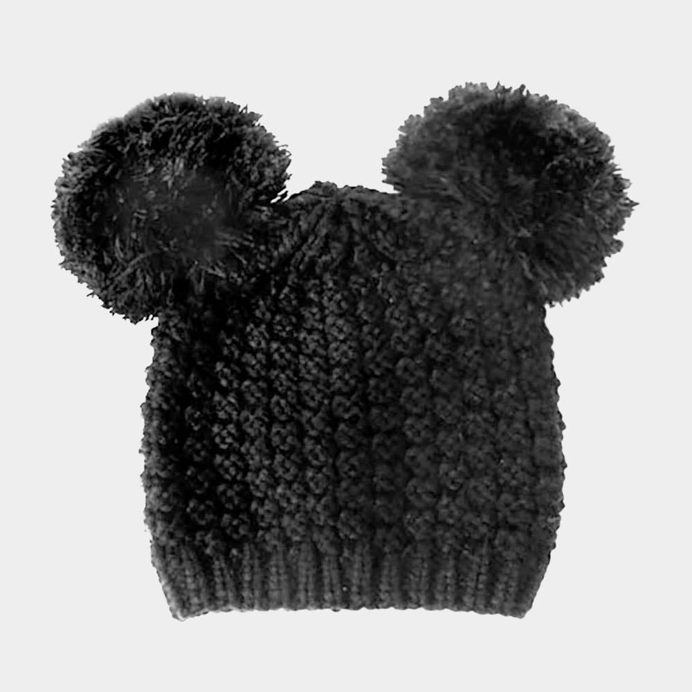 HATEGORY Double Pom Pom Knit Beanie Hat