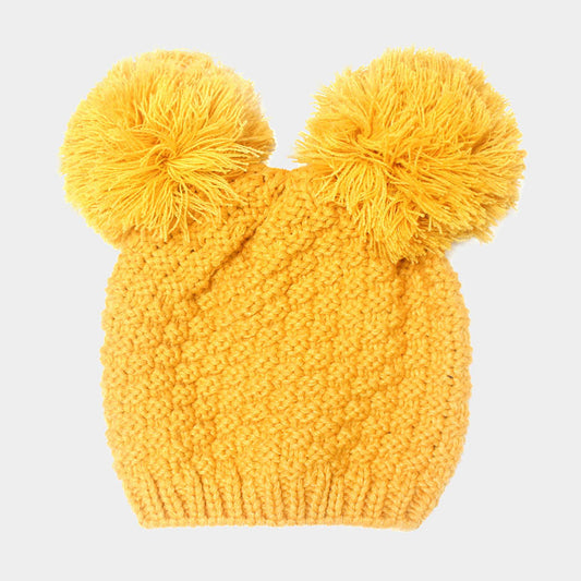 HATEGORY Double Pom Pom Knit Beanie Hat