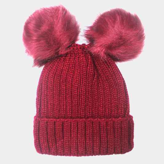 HATEGORY Double Pom Pom Knit Beanie Hat