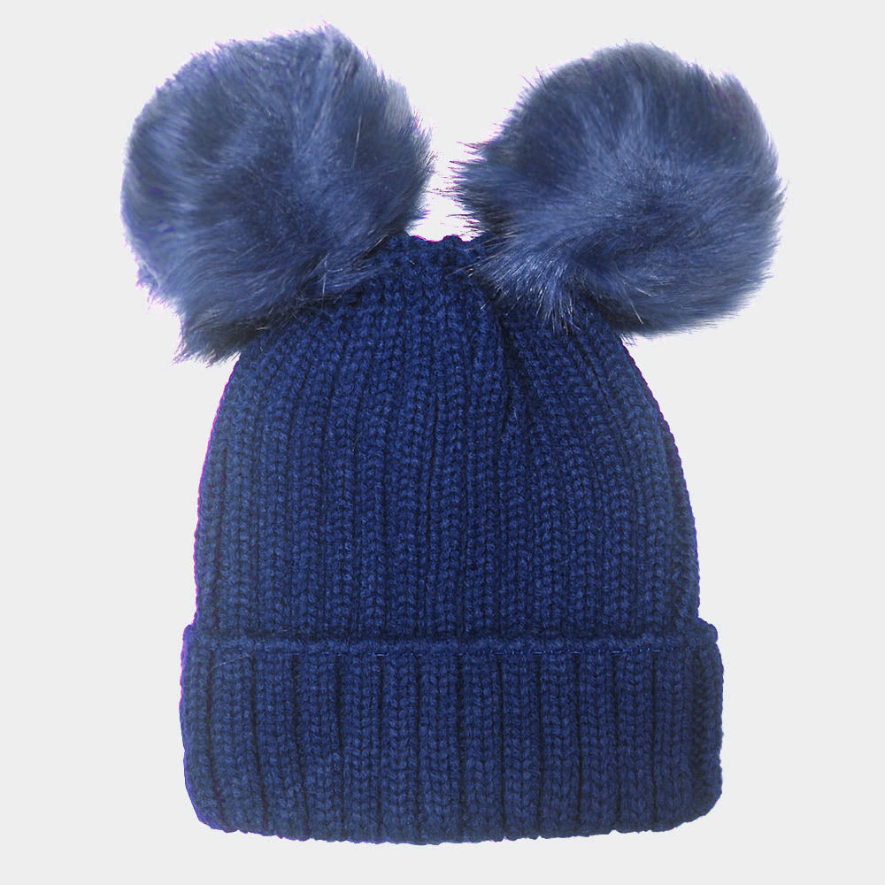 HATEGORY Double Pom Pom Knit Beanie Hat