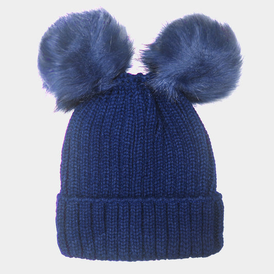 HATEGORY Double Pom Pom Knit Beanie Hat