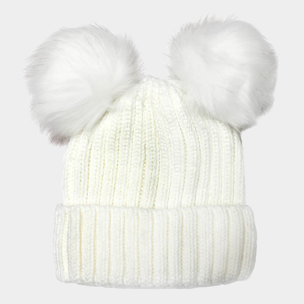 HATEGORY Double Pom Pom Knit Beanie Hat