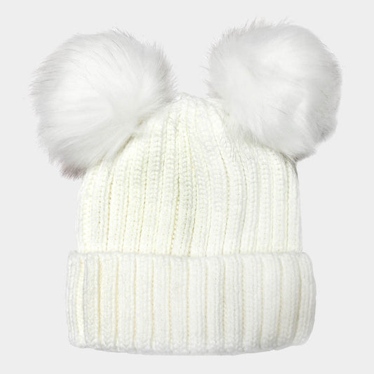 HATEGORY Double Pom Pom Knit Beanie Hat