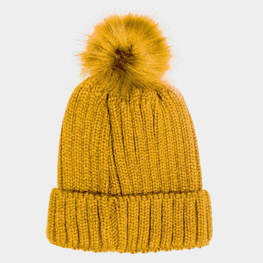 HATEGORY Cable Knit Pom Pom Beanie Hat