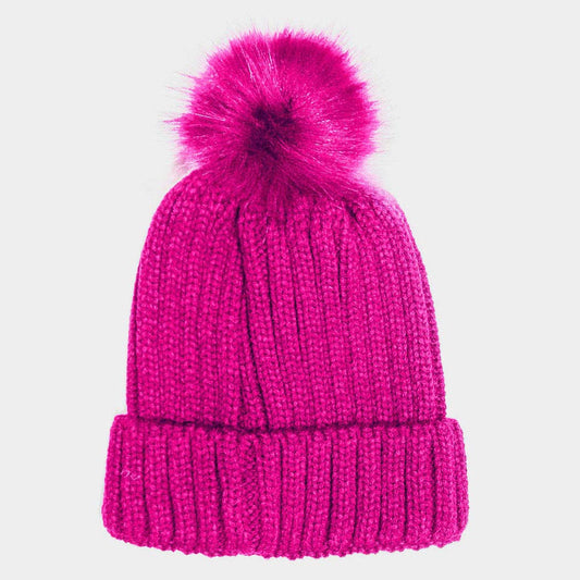 HATEGORY Cable Knit Pom Pom Beanie Hat