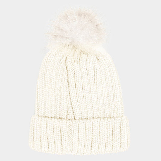 HATEGORY Cable Knit Pom Pom Beanie Hat