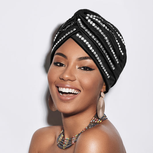 HATEGORY Bling Solid Turban Hat