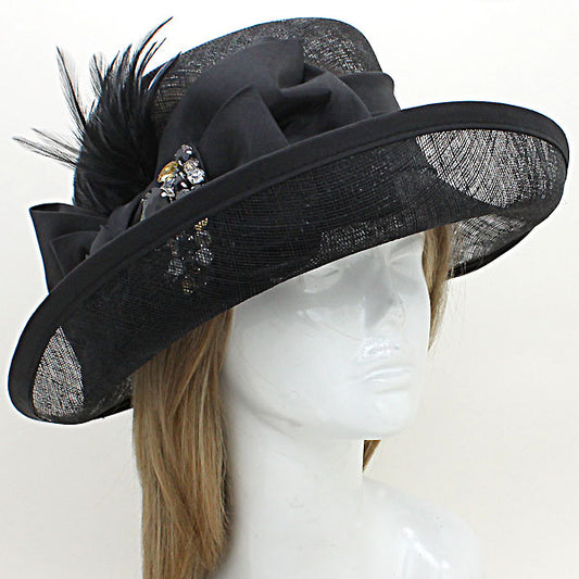 HATEGORY Crystal Bow Sinamay Straw Hat
