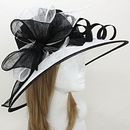 HATEGORY Feather Bow Sinamay Straw Hat