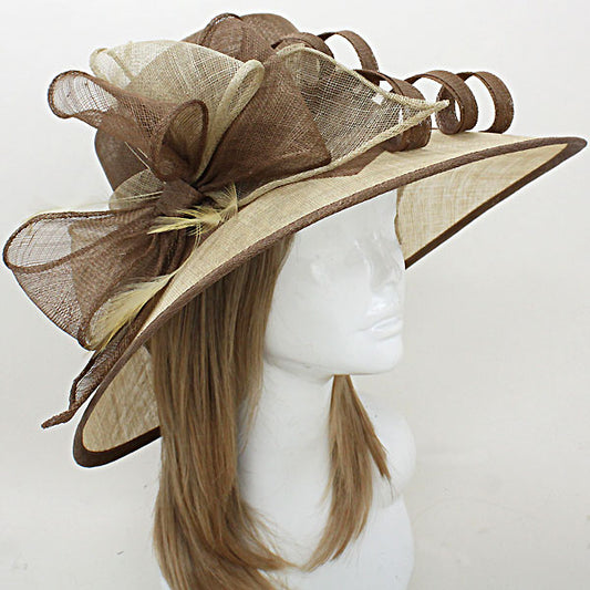 HATEGORY Feather Bow Sinamay Straw Hat