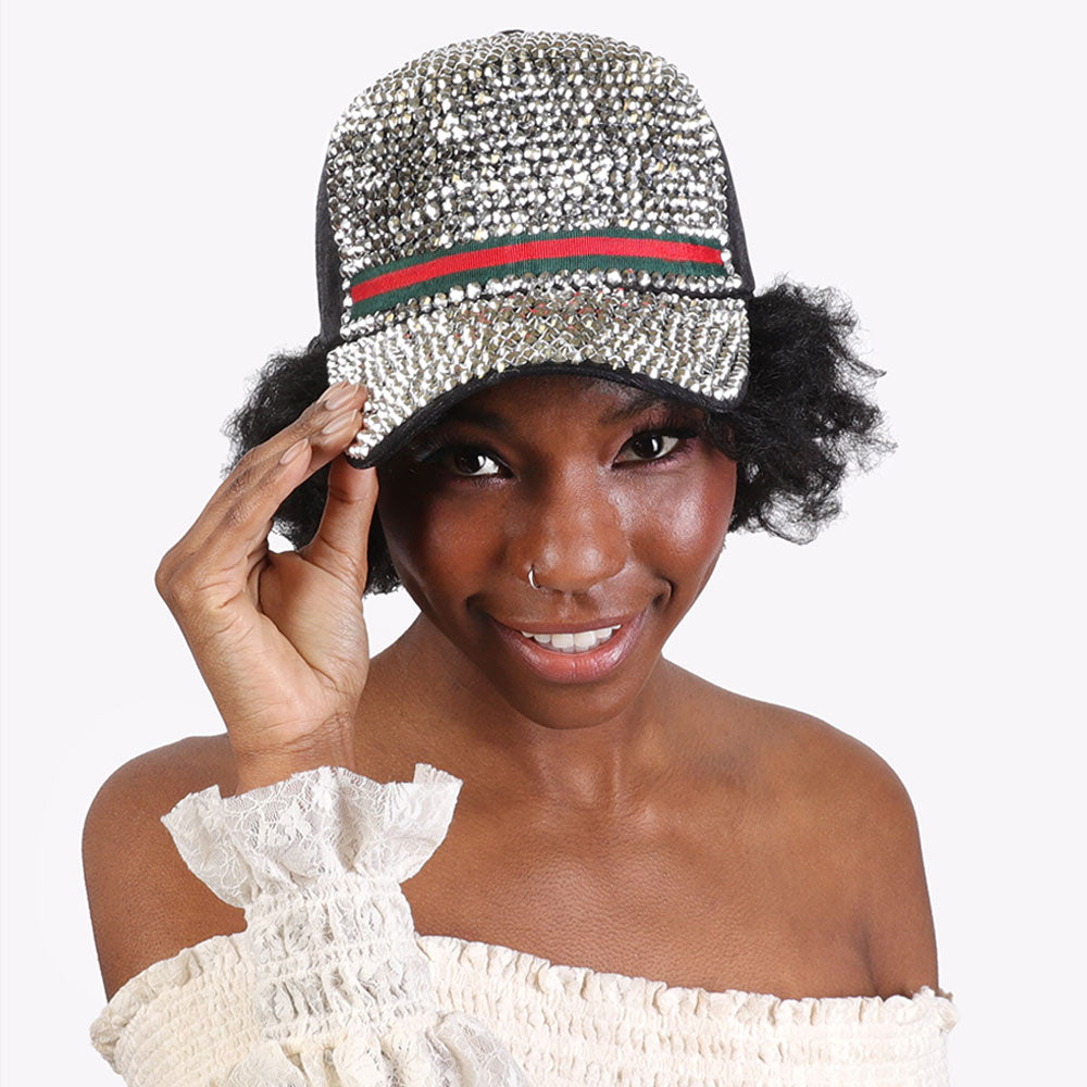 HATEGORY Color Block Detailed Bling Baseball Cap